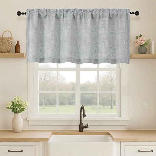 OVZME Grey Valance for Windows, Light Filtering Faux Linen Textured Small by OVZME