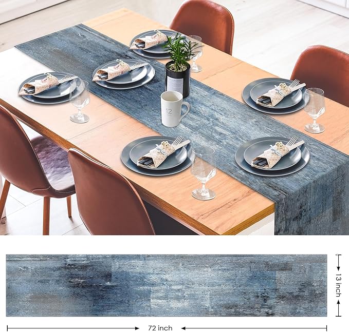Emvency Farmhouse Style Table Runner, Abstract Art Painting Denim Blue Dining - Image 3