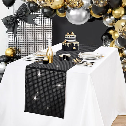 Disco Party Table Runners 6 Packs 12 x 72 Inches - Black Sequin Table Runners for Retro 70s 80s Theme Disco Dance Party Birthday Holiday Wedding Halloween Table Decorations