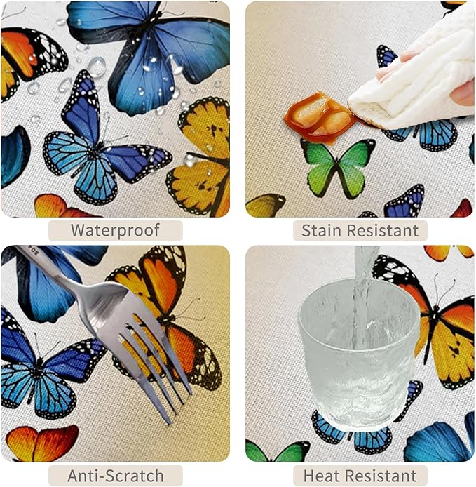 70x120inches Butterfly Rectangle Tablecloth Colorful Butterflies Printed Yellow - Image 4