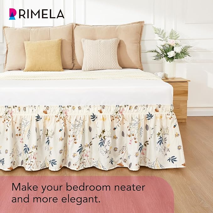 RIMELA Cream Balloon Bed Skirt Queen Size 15 Inch Drop, Elastic Bed Skirting - Image 5