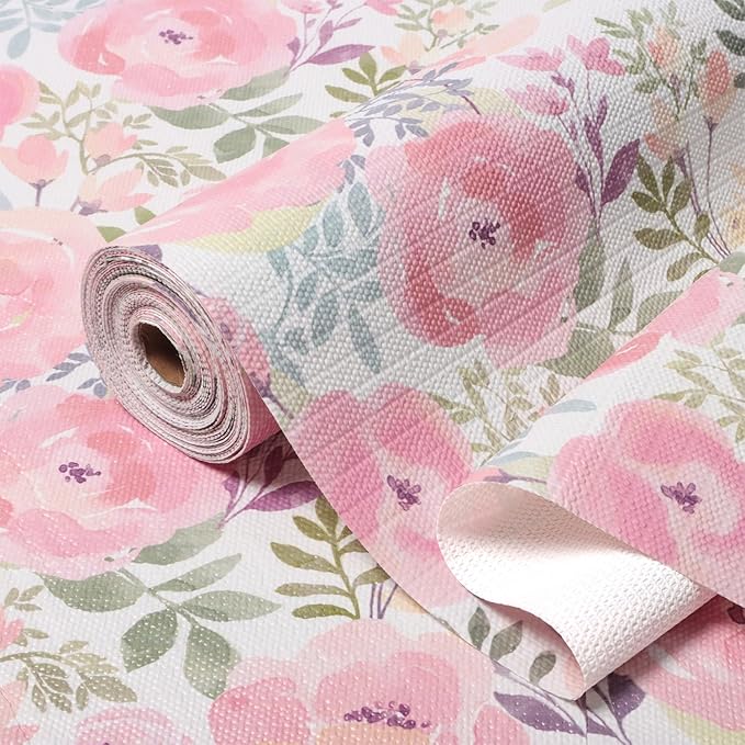Peach Peony Shelf and Drawer Liner 12IN x 20FT, Non-Adhesive and Strong by Amiitay