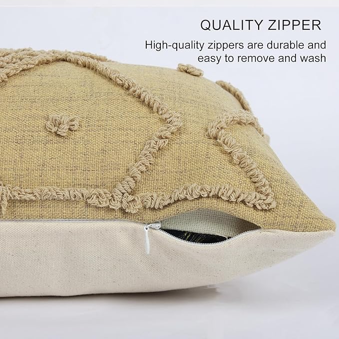 Boho Geometric Textured Lumbar Pillow Cover 12x 20, Woven Tufted Neutral - Image 5