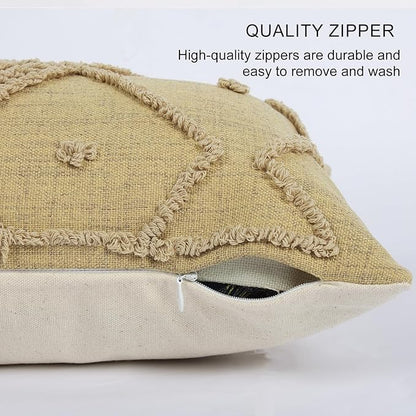 Boho Geometric Textured Lumbar Pillow Cover 12x 20, Woven Tufted Neutral - Image 5