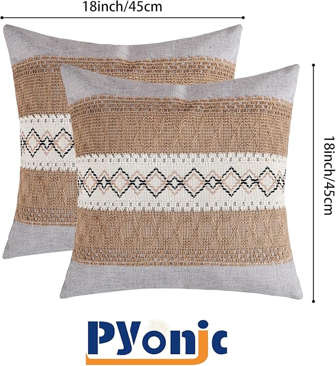 Pyonic Pack of 2 Boho Throw Pillow Covers 18x18 Inch Farmhouse Decorative Throw - Image 5