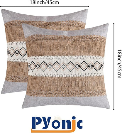 Pyonic Pack of 2 Boho Throw Pillow Covers 18x18 Inch Farmhouse Decorative Throw - Image 5