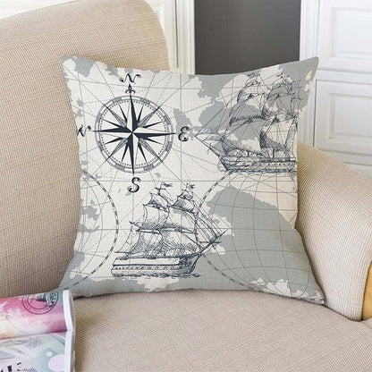 TSSOHU Nautical Sailboat Map Throw Pillow Cover Ship Anchor Cotton Linen - Image 2