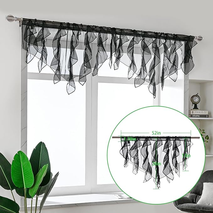 PearAge Ruffled Voile Semi Sheer Curtain Valance, Kitchen Living Room Shabby - Image 5