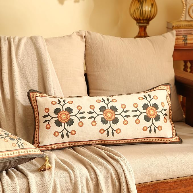 Brown Throw Pillow Covers Set of 1, Floral Farmhouse Linen Accent Pillows Cover - Image 2