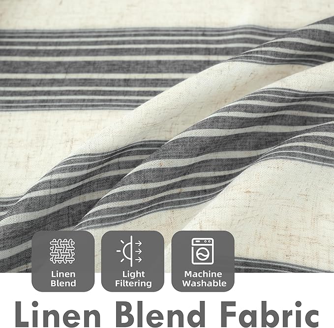 DriftAway Farmhouse Vertical Striped Linen Blend Textured Light Filtering Semi - Image 2