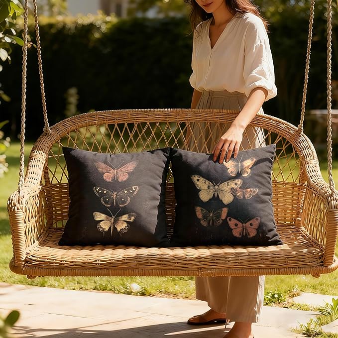 Vintage Victorian Gothic Butterfly Pillow Covers 18x18 Set of 2, Butterfly Room - Image 2