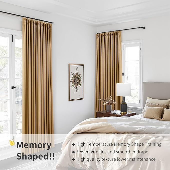 Joywell Pinch Pleated Linen 100% Blackout Curtains 2 Panels Set Black Out Camel - Image 7