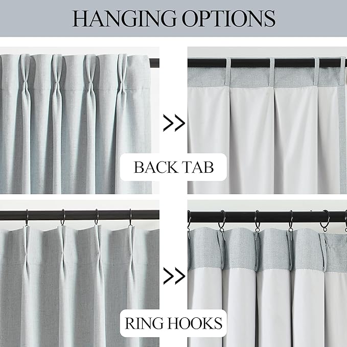 Vision Home Blue Fog Pinch Pleated Full Blackout Curtains Linen Blended Room - Image 5
