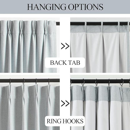 Vision Home Blue Fog Pinch Pleated Full Blackout Curtains Linen Blended Room - Image 5