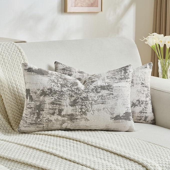 FUTEI Black White Decorative Throw Pillow Covers 12x20 Inch Set of 2, Soft Faux by FUTEI