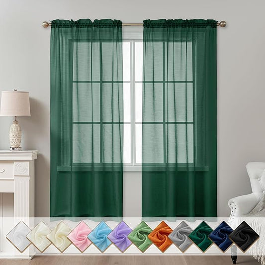 Green Sheer Curtains 72 Inches Long, Privacy Semi Sheer Curtains by ABLUEN