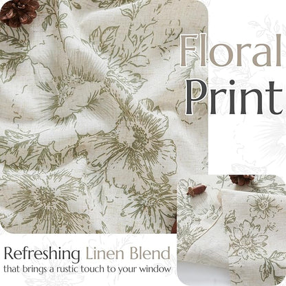 JINCHAN Floral Linen Tier Curtains Floral Sage on Beige Cafe Curtains 36 Inch - Image 6