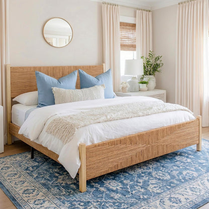 yechen solid wood rattan king bed frame with, main product view