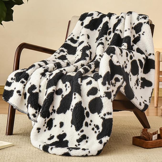 PHF Cute Cow Print Sherpa Throw Blanket by PHF