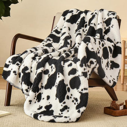 PHF Cute Cow Print Sherpa Throw Blanket by PHF