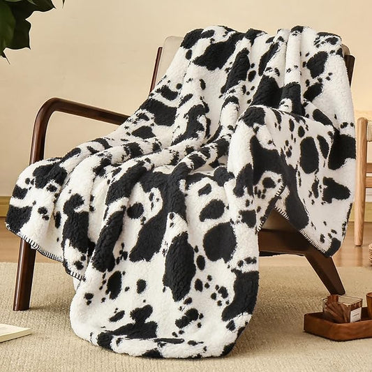 PHF Cute Cow Print Sherpa Throw Blanket by PHF