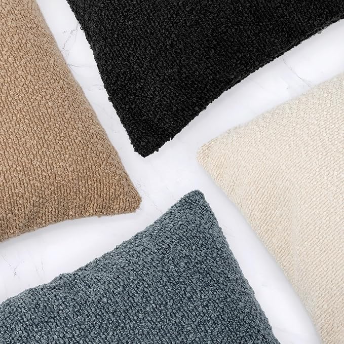 14x36 Boucle Lumbar Pillow Cover, Dusty Blue Woven Texture Neutral Long Pillow - Image 3