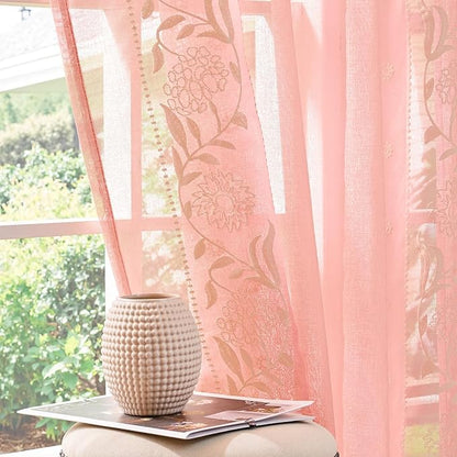 jinchan Winslow Pink Sheer Curtains 84 Inch by JINCHAN