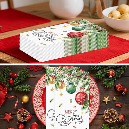 100 PCS Christmas Paper Napkins, Disposable Xmas Ornament Bathroom Guest Hand - Image 5