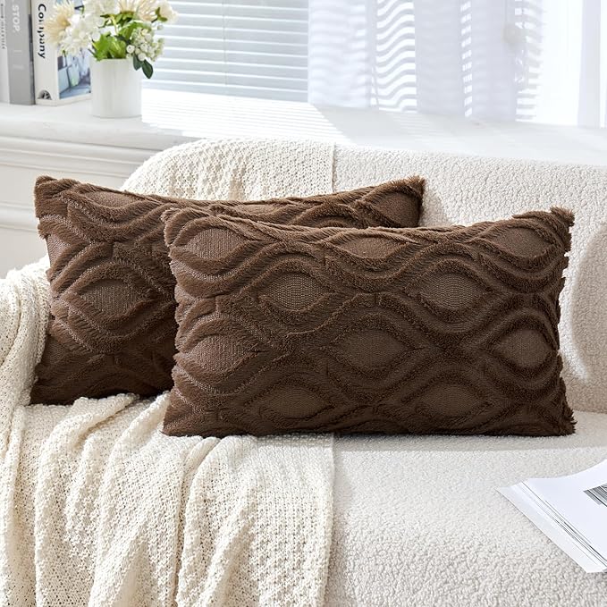 MIULEE Dark Brown Throw Pillow Covers 12x20 Inch, Soft Winter Plush Faux Wool by MIULEE