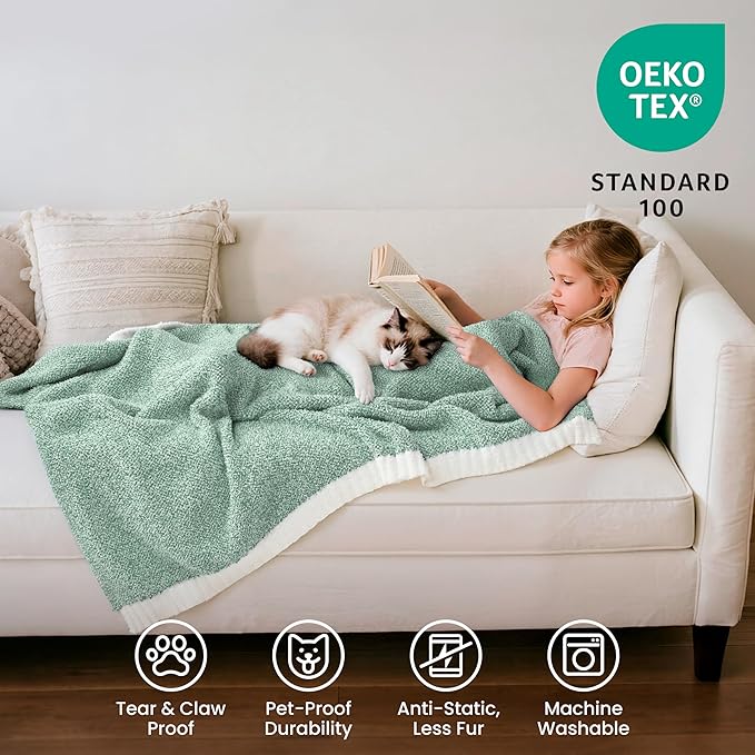 Joiedomi Twin Blanket for Couch Bed, Sage Green Knitted Blankets Gifts for - Image 3