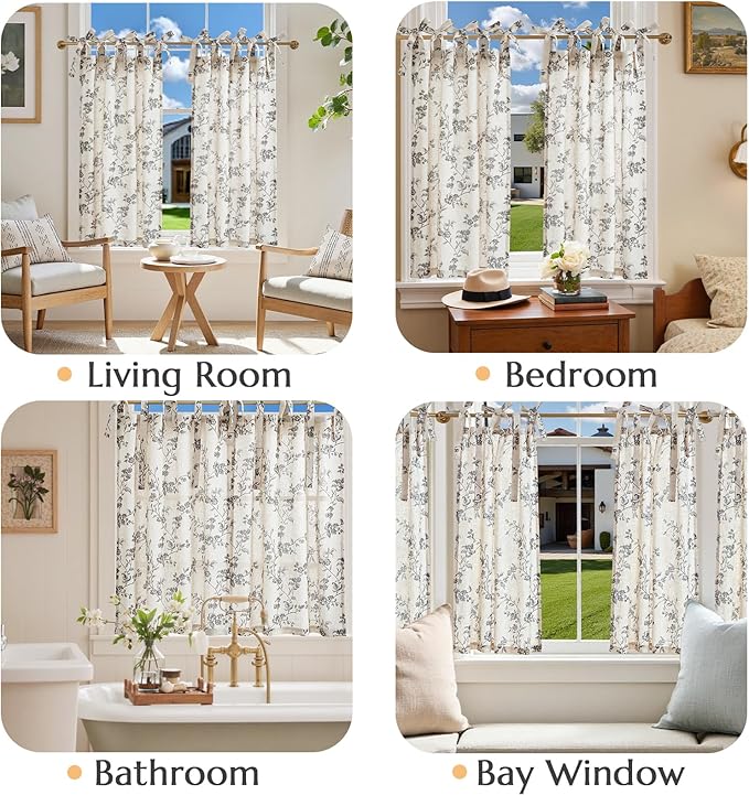 jinchan Floral Kitchen Curtains 36 Inch Linen Tier Curtains Farmhouse Cafe Half - Image 4