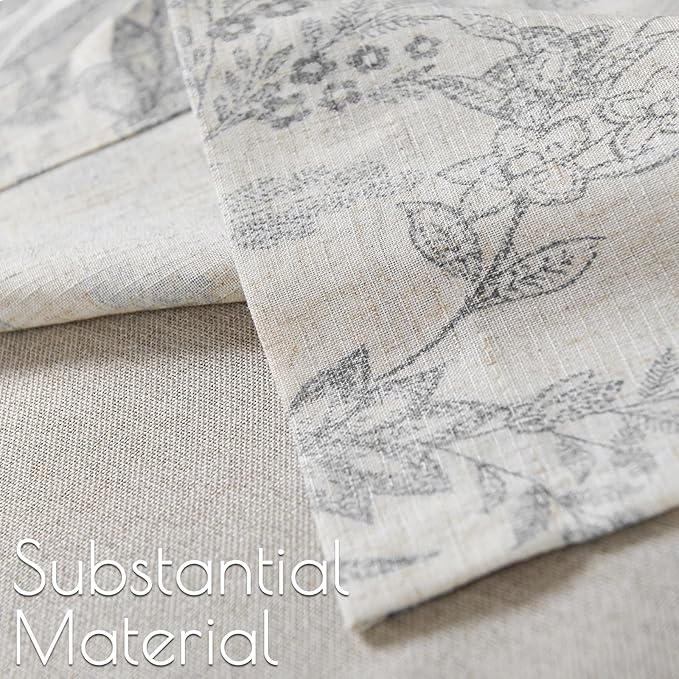 jinchan Linen Valance Curtain Farmhouse Grey Floral Printed Small Window Curtain - Image 7
