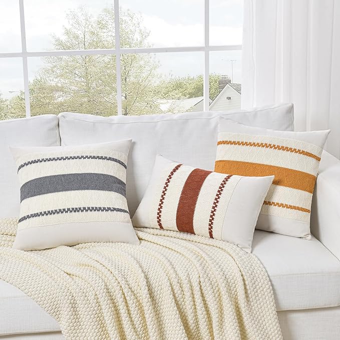 Fancy Homi Set of 2 Neutral Grey Farmhouse Decorative Throw Pillow Covers 16x16 - Image 7