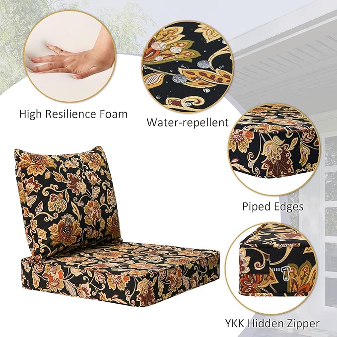 Outdoor Patio Chair Cushions Set, Water-Repellent, Fade Resistant, Deep Seat - Image 3