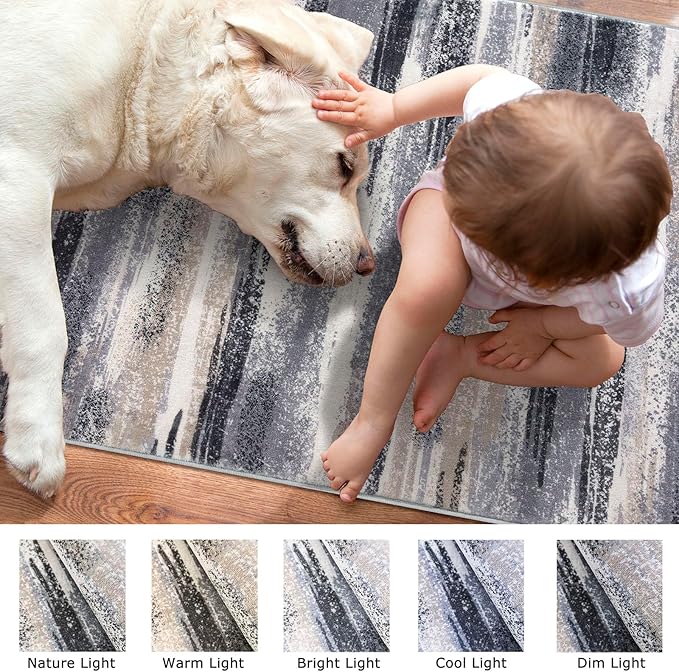 Modern Abstract 6x9 Machine Washable Living Room Rug Non-Slip Soft Bedroom Area - Image 3