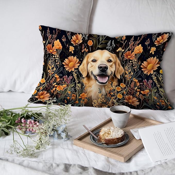 Moody Floral Golden Retriever Pillow Covers 12x20 Set of 2, Gifts - Image 6