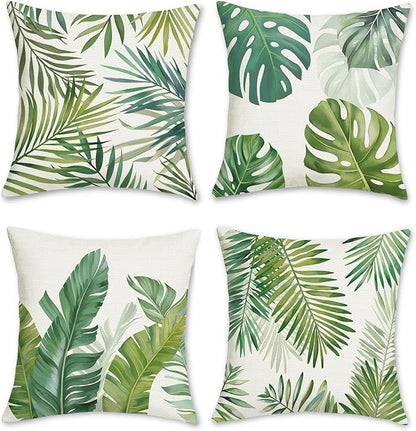 Bonhause Tropical Leaves Throw Pillow Covers 18 x 18 Inch Green Palm Leaf by Bonhause