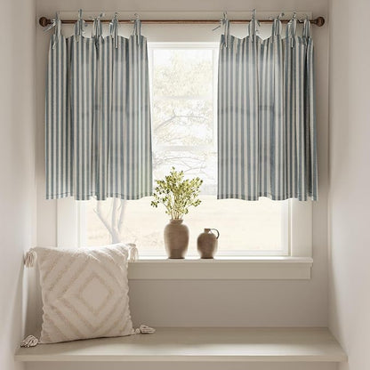 jinchan Tie Top Linen Kitchen Curtains 24 Inches Striped Tier Curtains - Image 3
