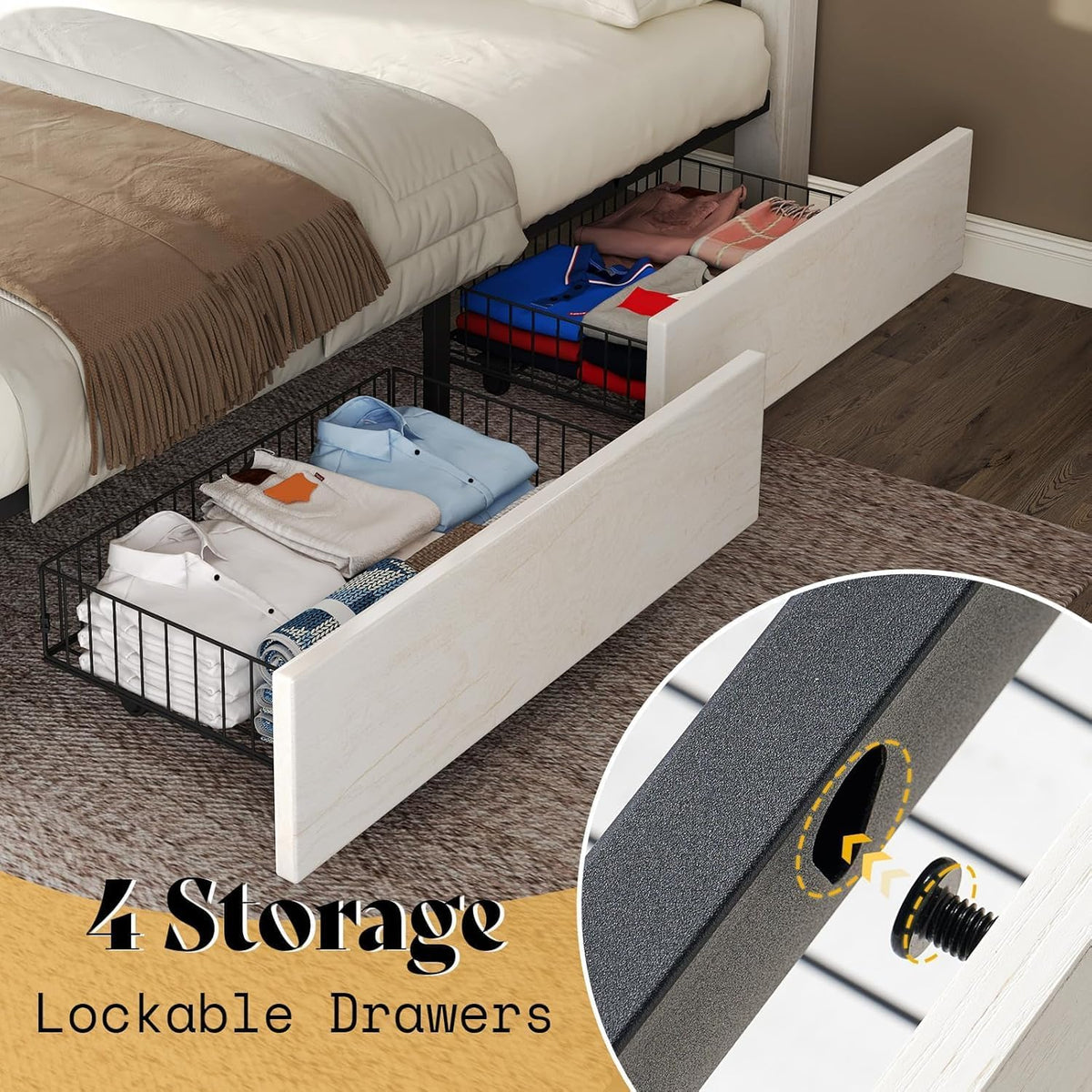 amerlife queen size farmhouse bed frame with 4, close-up detail