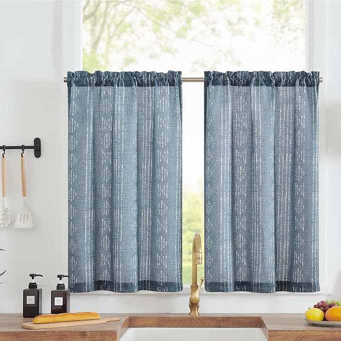 jinchan Boho Kitchen Curtains Linen Tier Curtains 24 Inch Bohemian Cafe by JINCHAN
