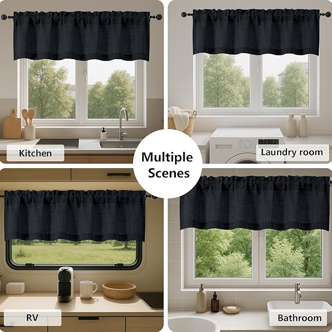 Gwine Black Short Curtains 24 Inch Length 2 Panels, Light Filtering Textured - Image 7