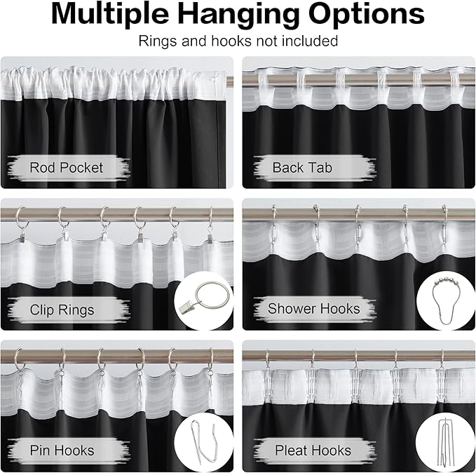 DUALIFE 2 Pcs Blackout Extra Long Black Curtains/Drapes 132 Inch Length - Image 3