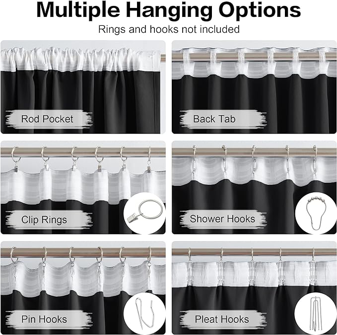 DUALIFE Black Blackout Curtain Drapes Solid Thermal Insulated Energy Efficient - Image 3