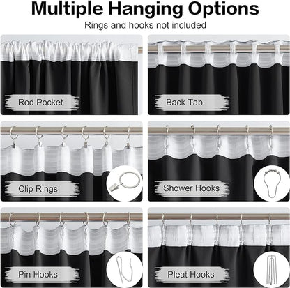 DUALIFE Black Blackout Curtain Drapes Solid Thermal Insulated Energy Efficient - Image 3