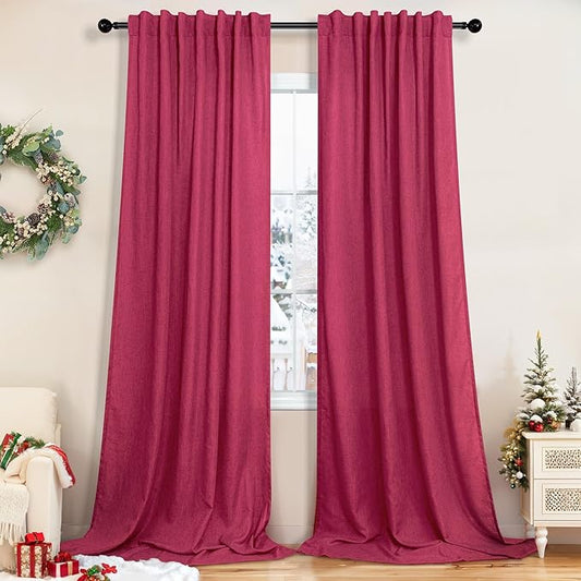 Pitalk Hot Pink Semi Sheer Curtains 96 Inch Long 2 Panel Set Rod Pocket Back by Pitalk