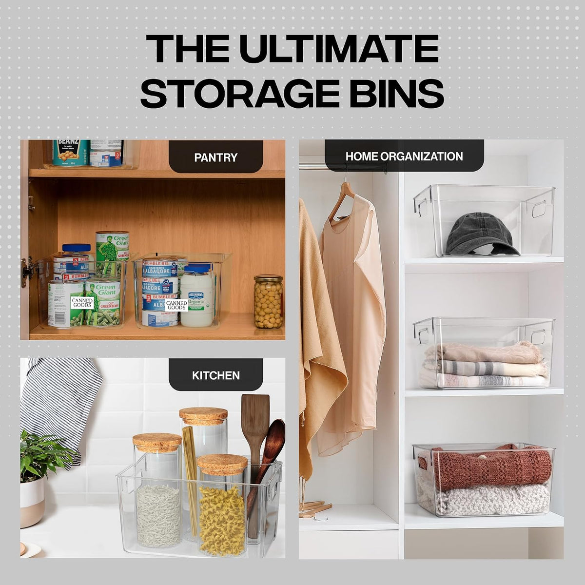 clearspace clear plastic storage bins – pantry organizers, close-up detail