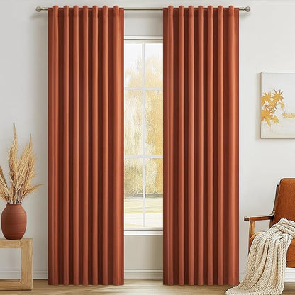 Fall Burnt Orange Curtains Blackout 90 Inches Long 2 Panels Set, Terracotta by QJMYDECO