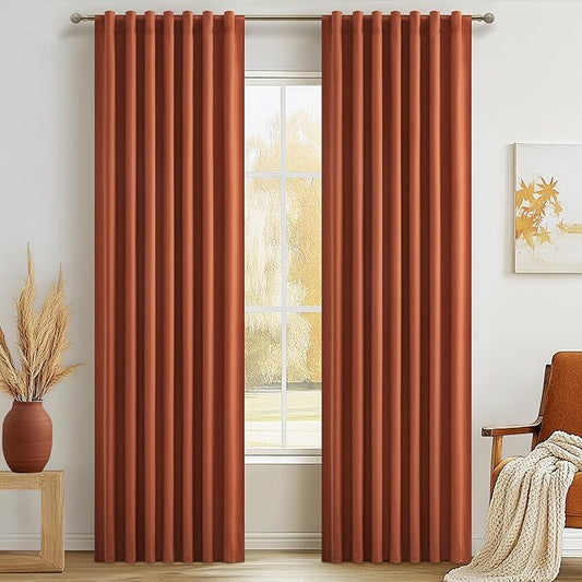 Fall Burnt Orange Curtains Blackout 84 Inches Long 2 Panels Set, Terracotta by QJMYDECO