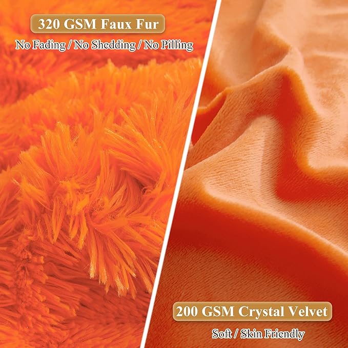 XeGe Faux Fur Throw Pillow Covers, Luxury Fluffy Plush Orange Pillow Shams - Image 4