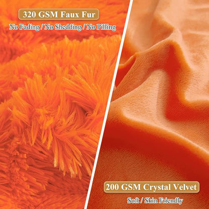 XeGe Faux Fur Throw Pillow Covers, Luxury Fluffy Plush Orange Pillow Shams - Image 4